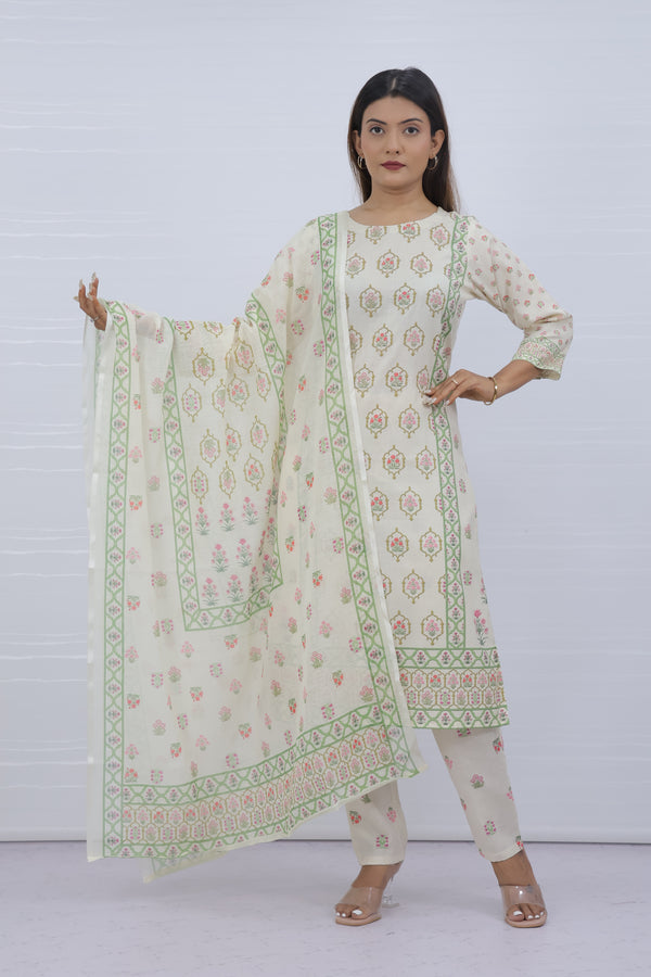 Svara White Slub Cotton Suit