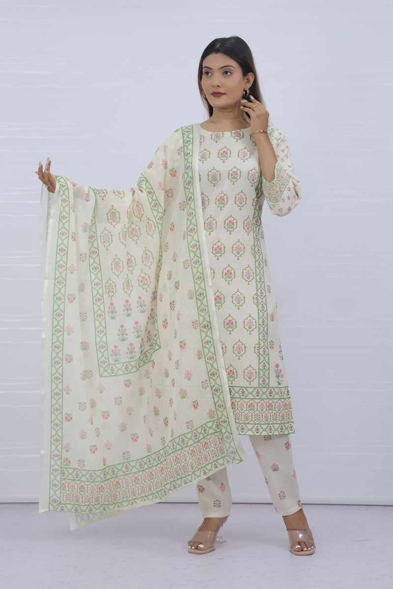 Svara White Slub Cotton Suit