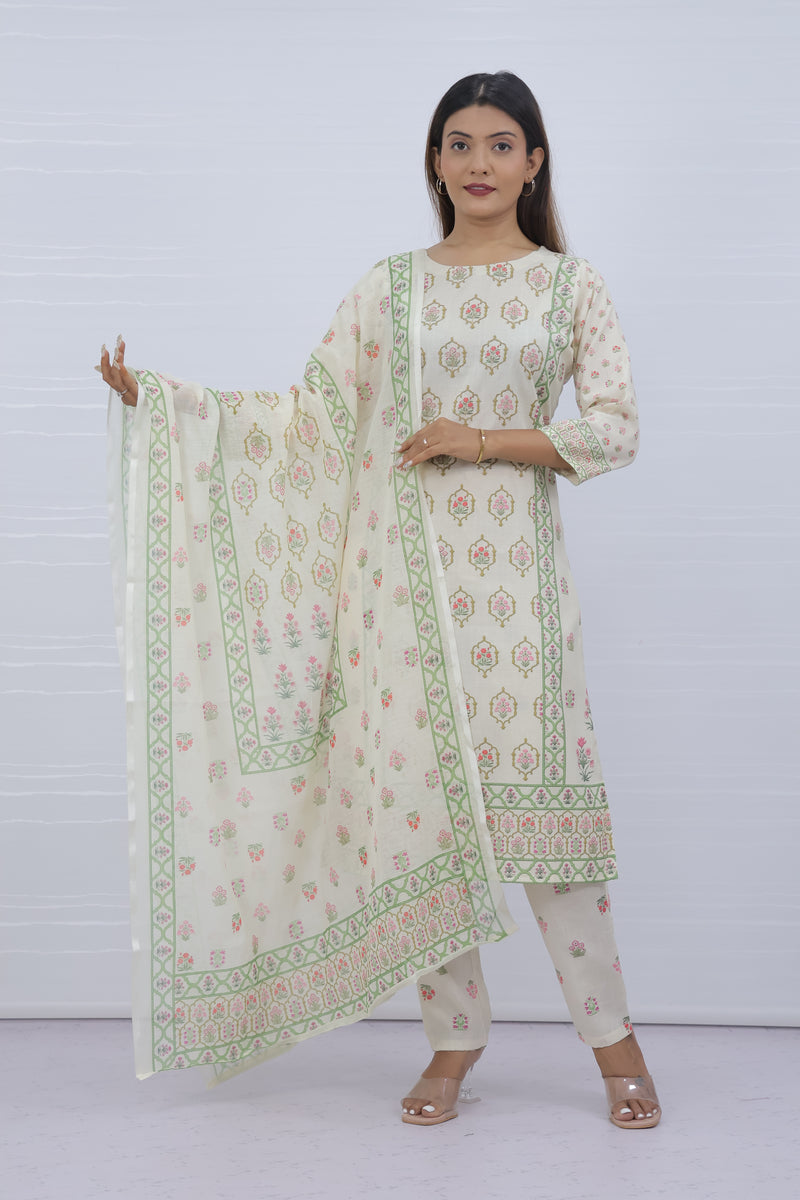 Svara White Slub Cotton Suit