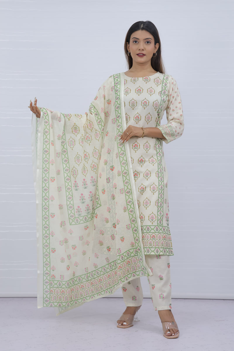 Svara White Slub Cotton Suit