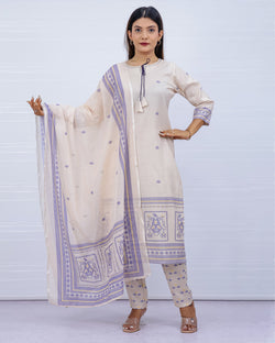 Svara Cream Slub Cotton Suit