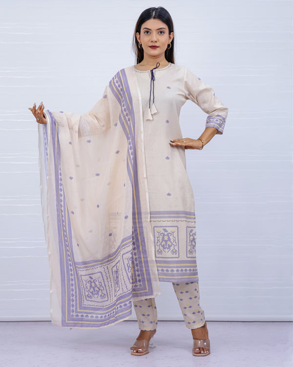 Svara Cream Slub Cotton Suit