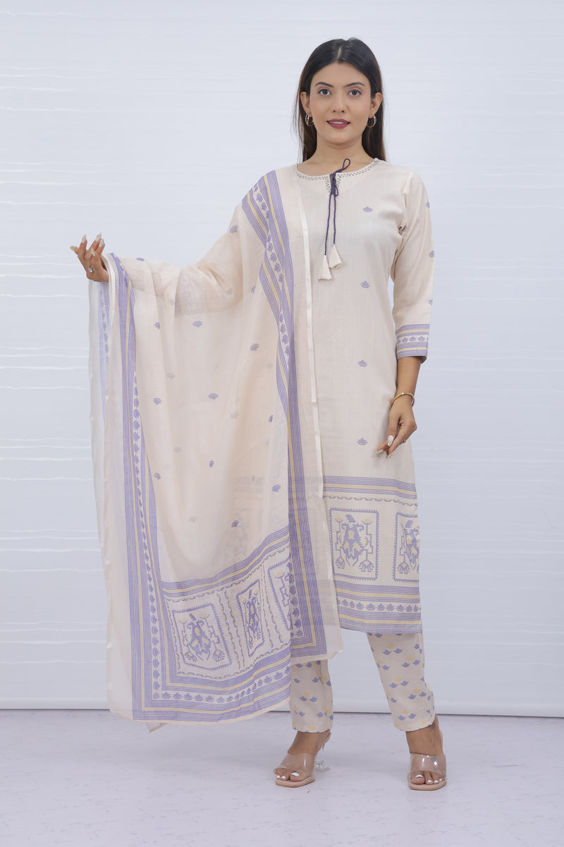 Svara Cream Slub Cotton Suit