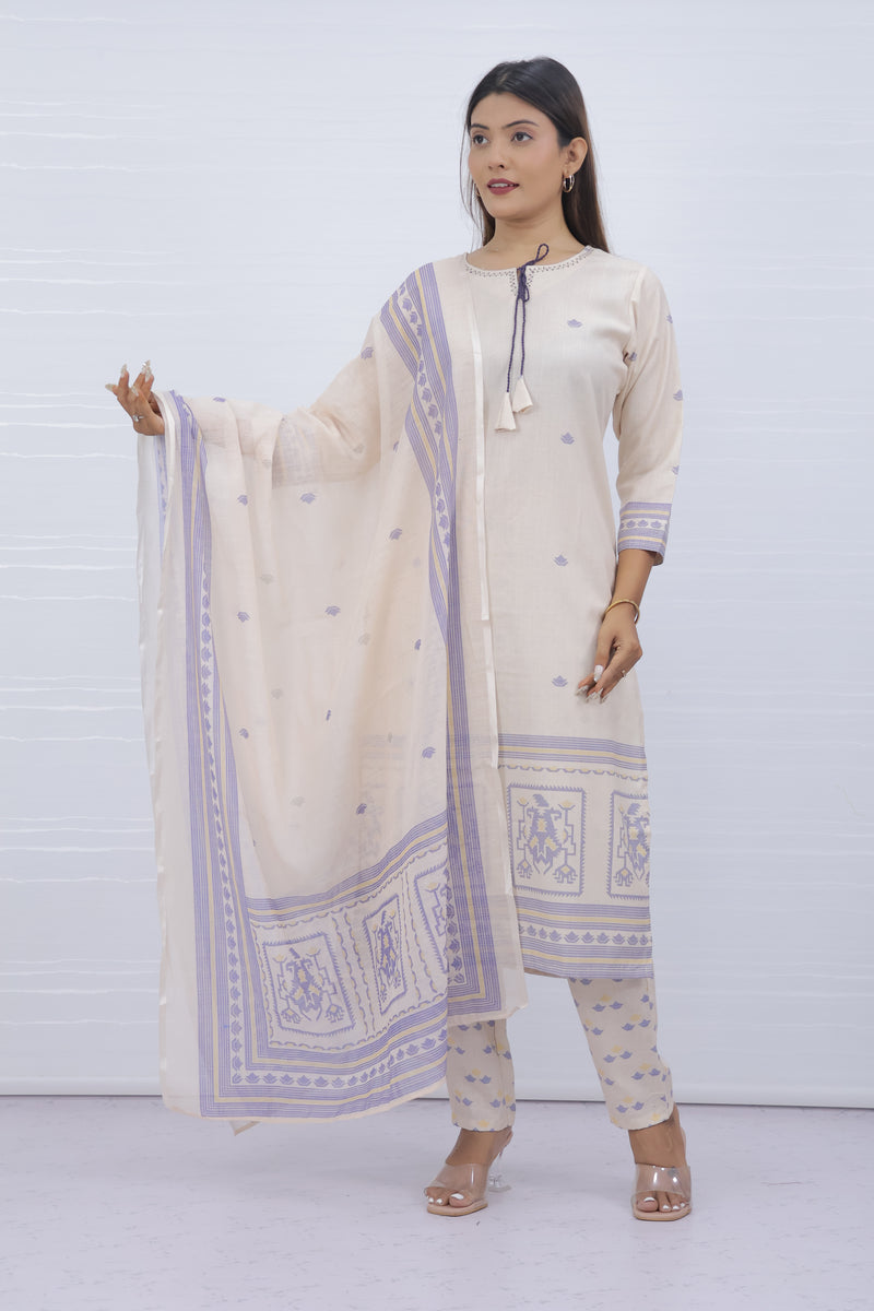 Svara Cream Slub Cotton Suit