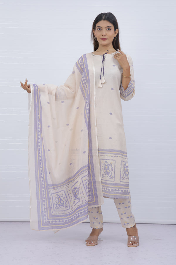 Svara Cream Slub Cotton Suit