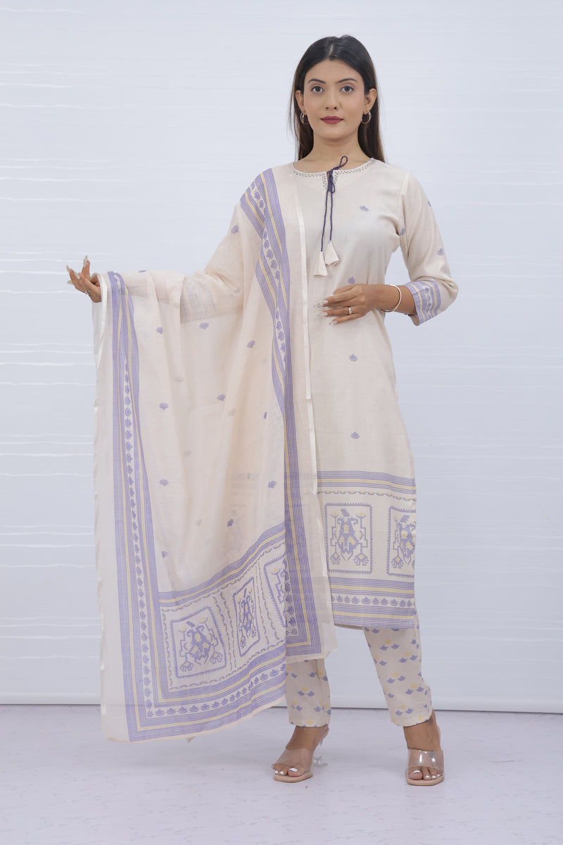 Svara Cream Slub Cotton Suit