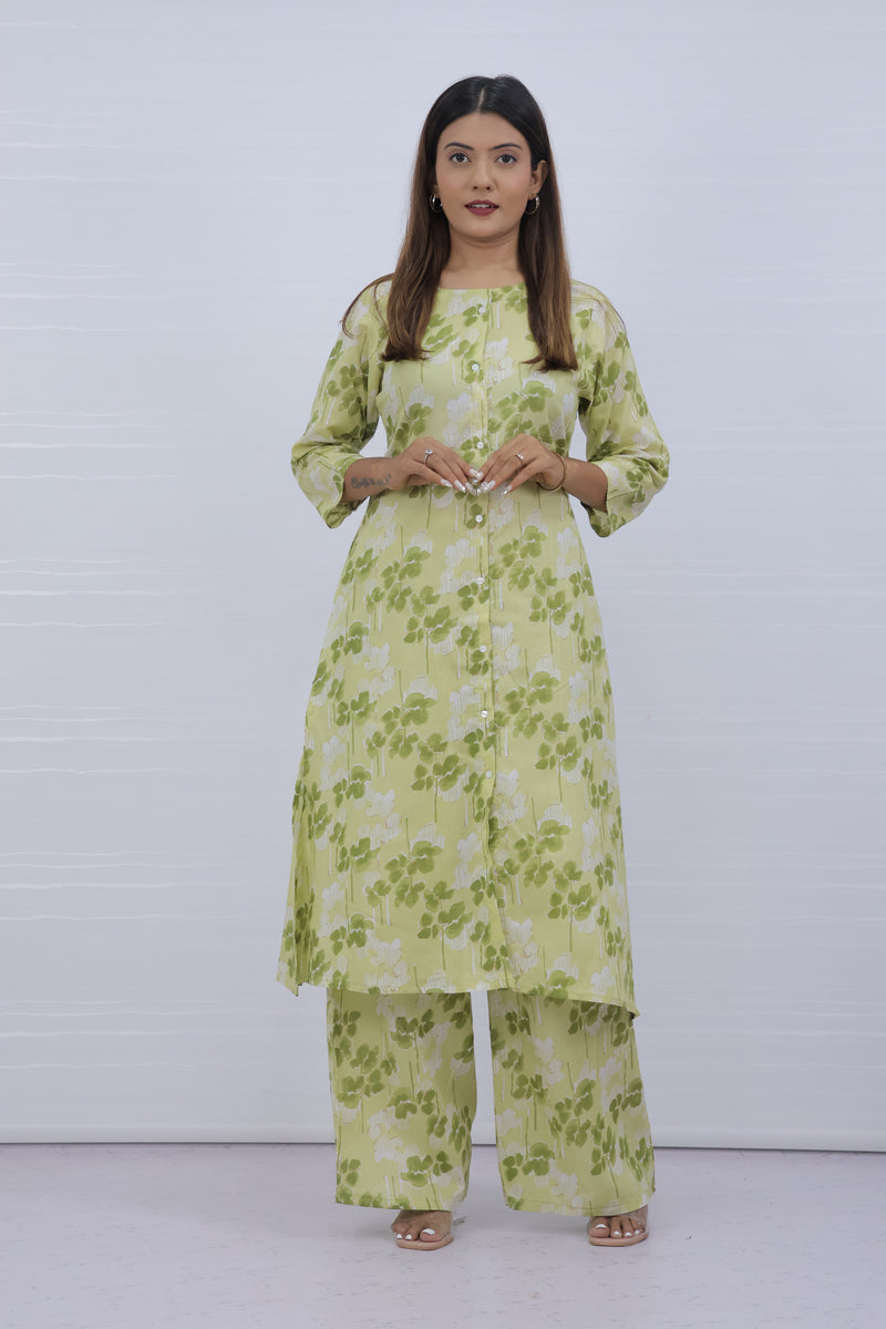 Aisha Green cotton kurti plazo