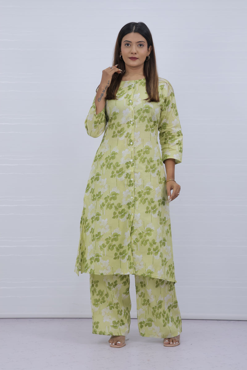 Aisha Green cotton kurti plazo