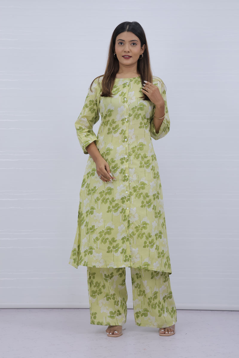 Aisha Green cotton kurti plazo