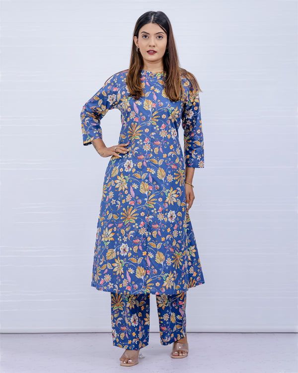 Aisha Blue cotton kurti plazo set