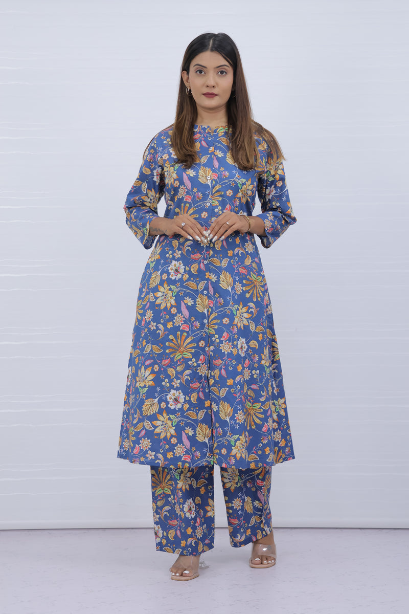 Aisha Blue cotton kurti plazo set