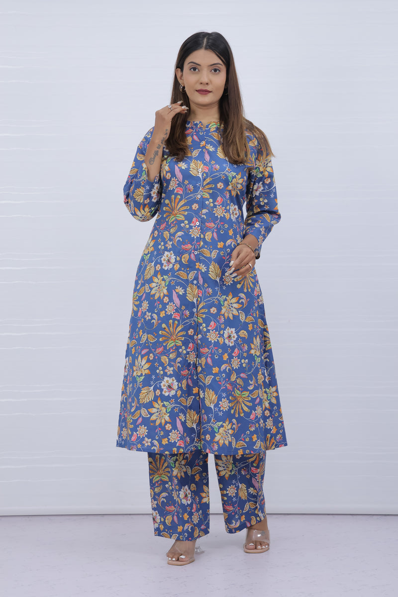 Aisha Blue cotton kurti plazo set