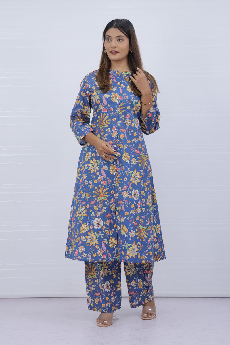Aisha Blue cotton kurti plazo set