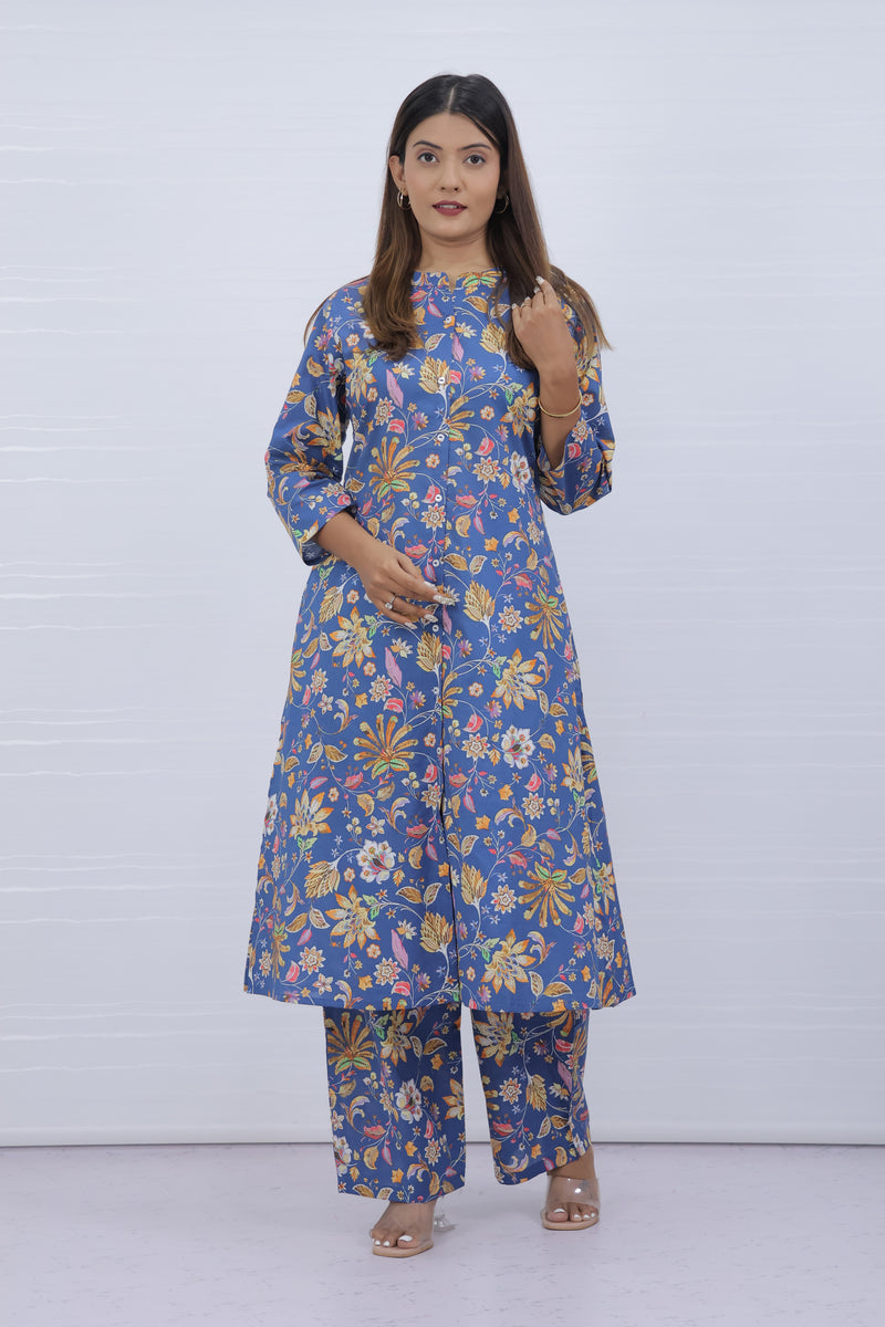 Aisha Blue cotton kurti plazo set