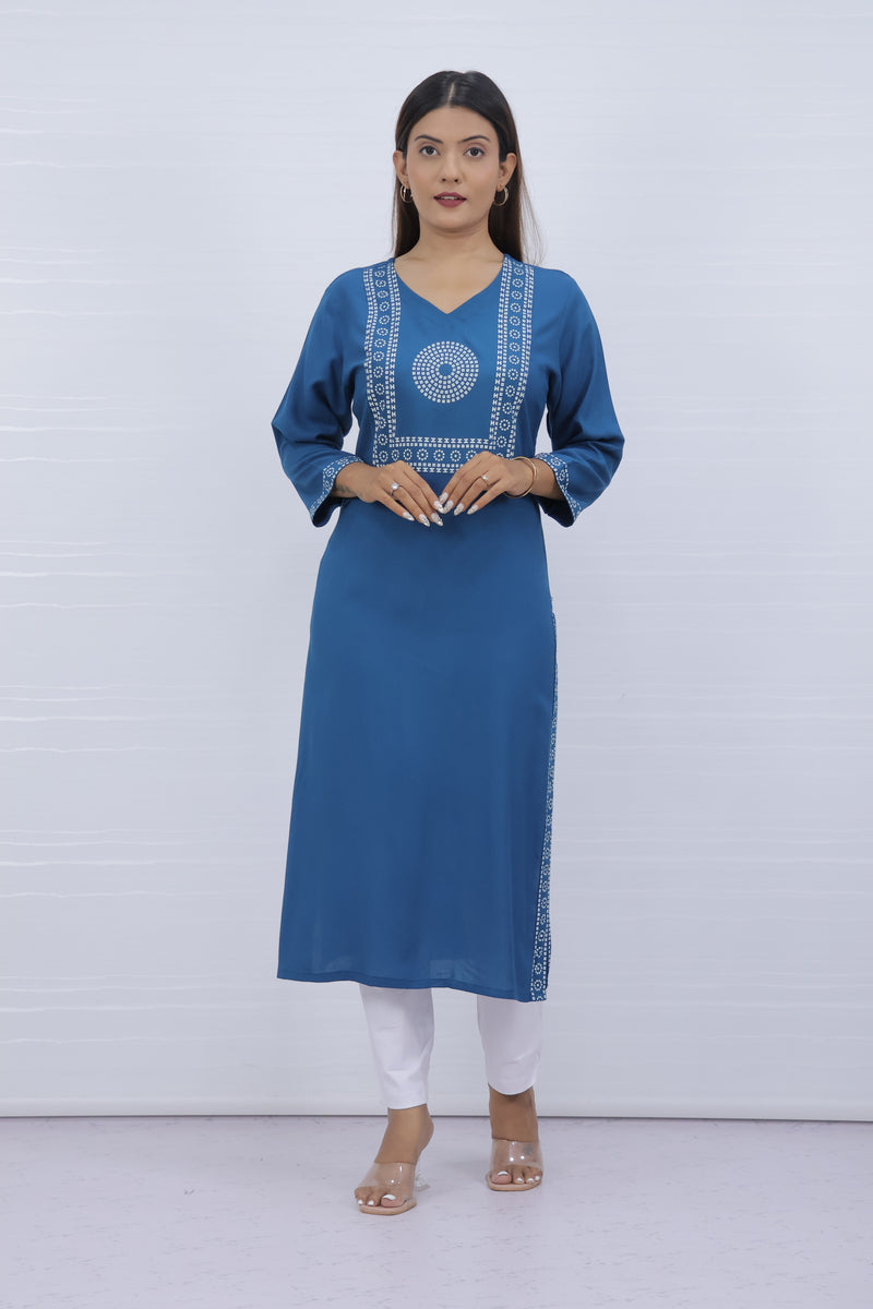 Yami Blue Viscose Rayon Kurti