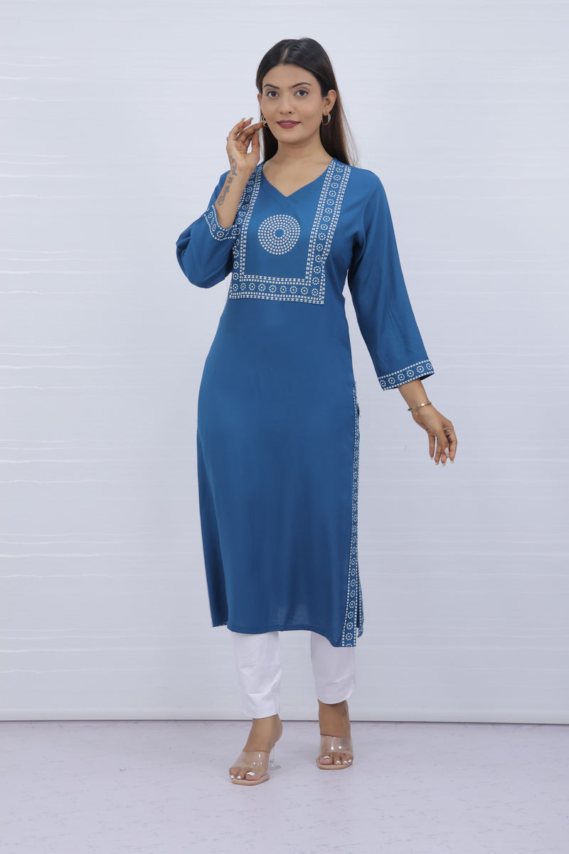 Yami Blue Viscose Rayon Kurti