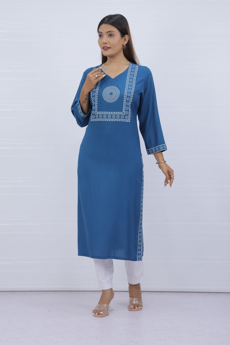 Yami Blue Viscose Rayon Kurti