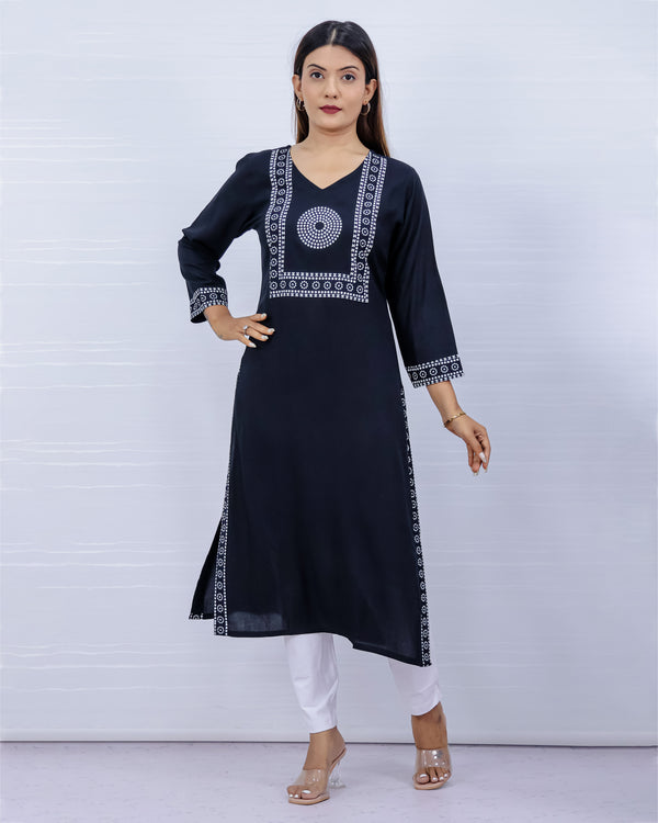 Yami Black Viscose Rayon Kurti