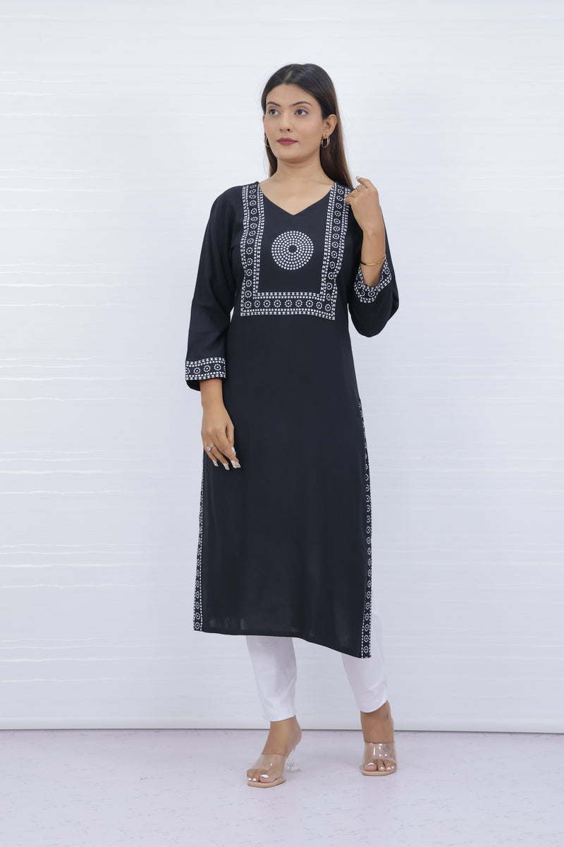 Yami Black Viscose Rayon Kurti