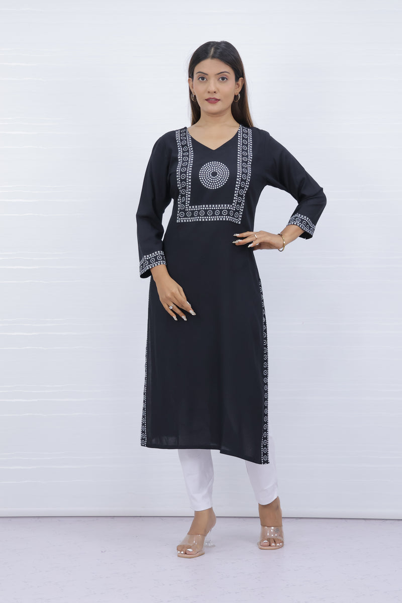 Yami Black Viscose Rayon Kurti