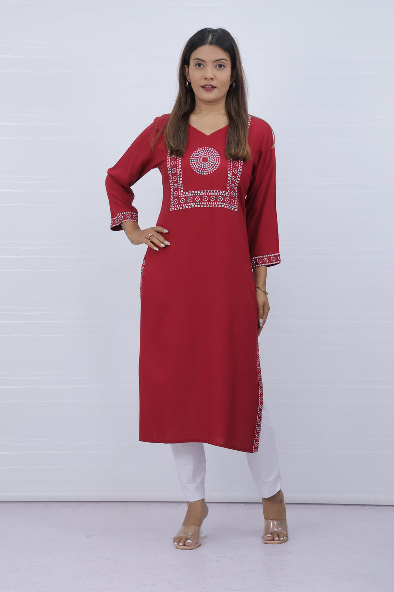 Yami Red Viscose Rayon Kurti