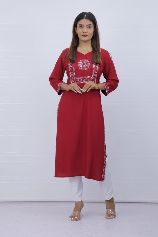Yami Red Viscose Rayon Kurti