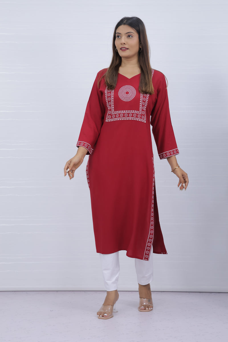 Yami Red Viscose Rayon Kurti