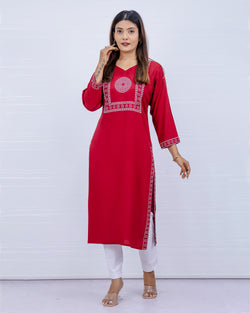 Yami Red Viscose Rayon Kurti