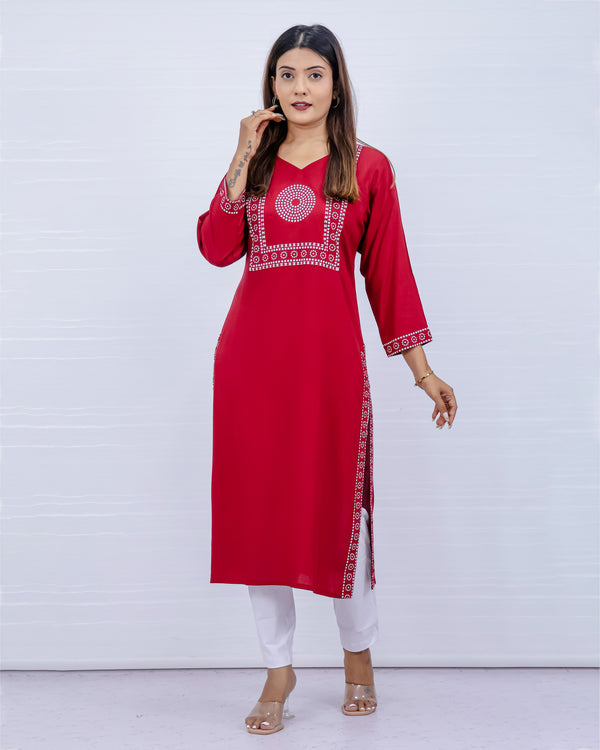 Yami Red Viscose Rayon Kurti