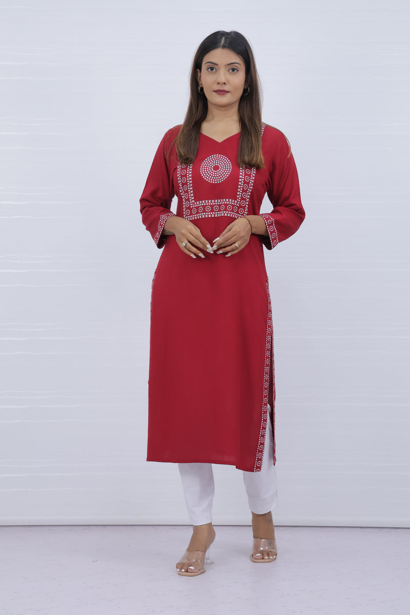 Yami Red Viscose Rayon Kurti
