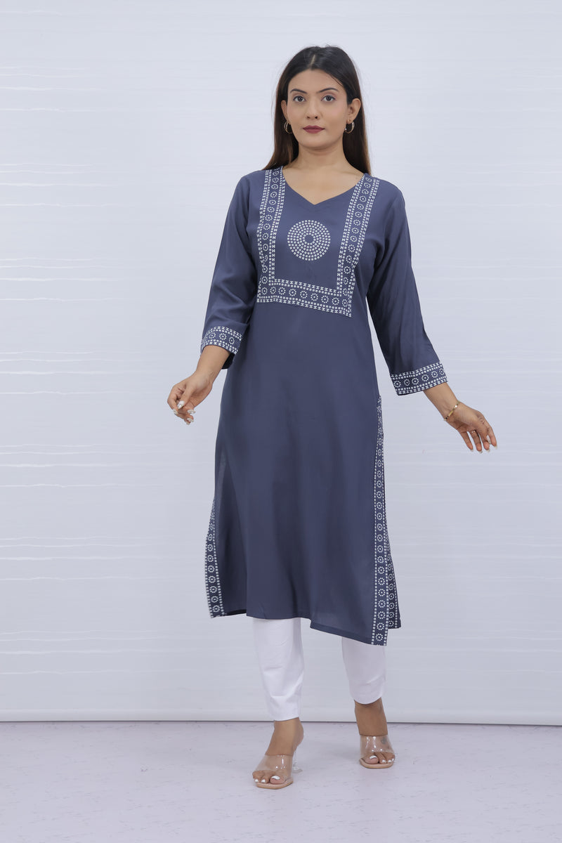 Yami Gray Viscose Rayon Kurti