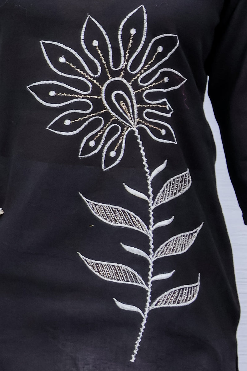 Women Black Lilen Cotton Short Top