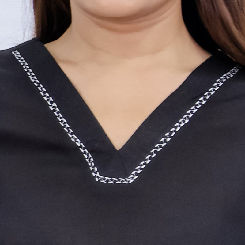 Women Black Lilen Cotton Short Top