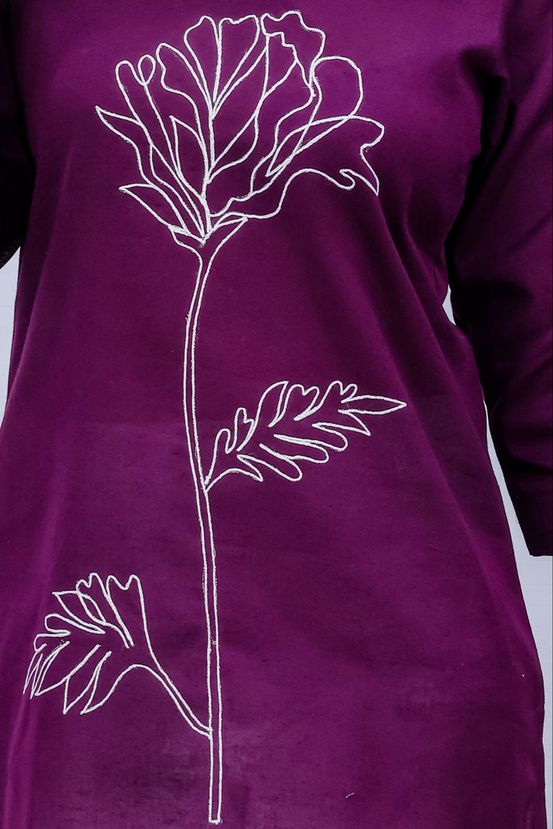 Women Purple Lilen Cotton Short Top