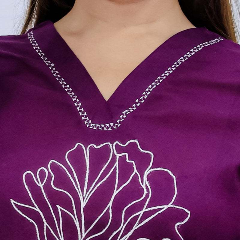 Women Purple Lilen Cotton Short Top