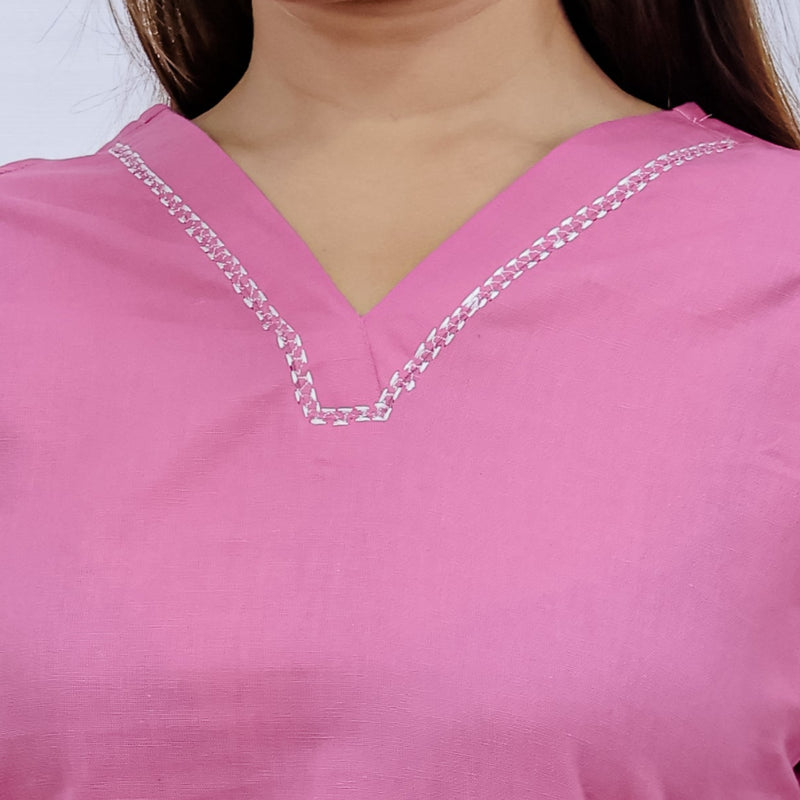 Women Peach Lilen Cotton Short Top