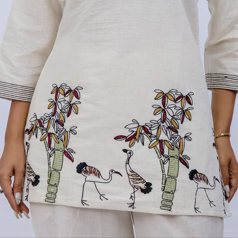 White Cotton Embroidered Short Top For Women