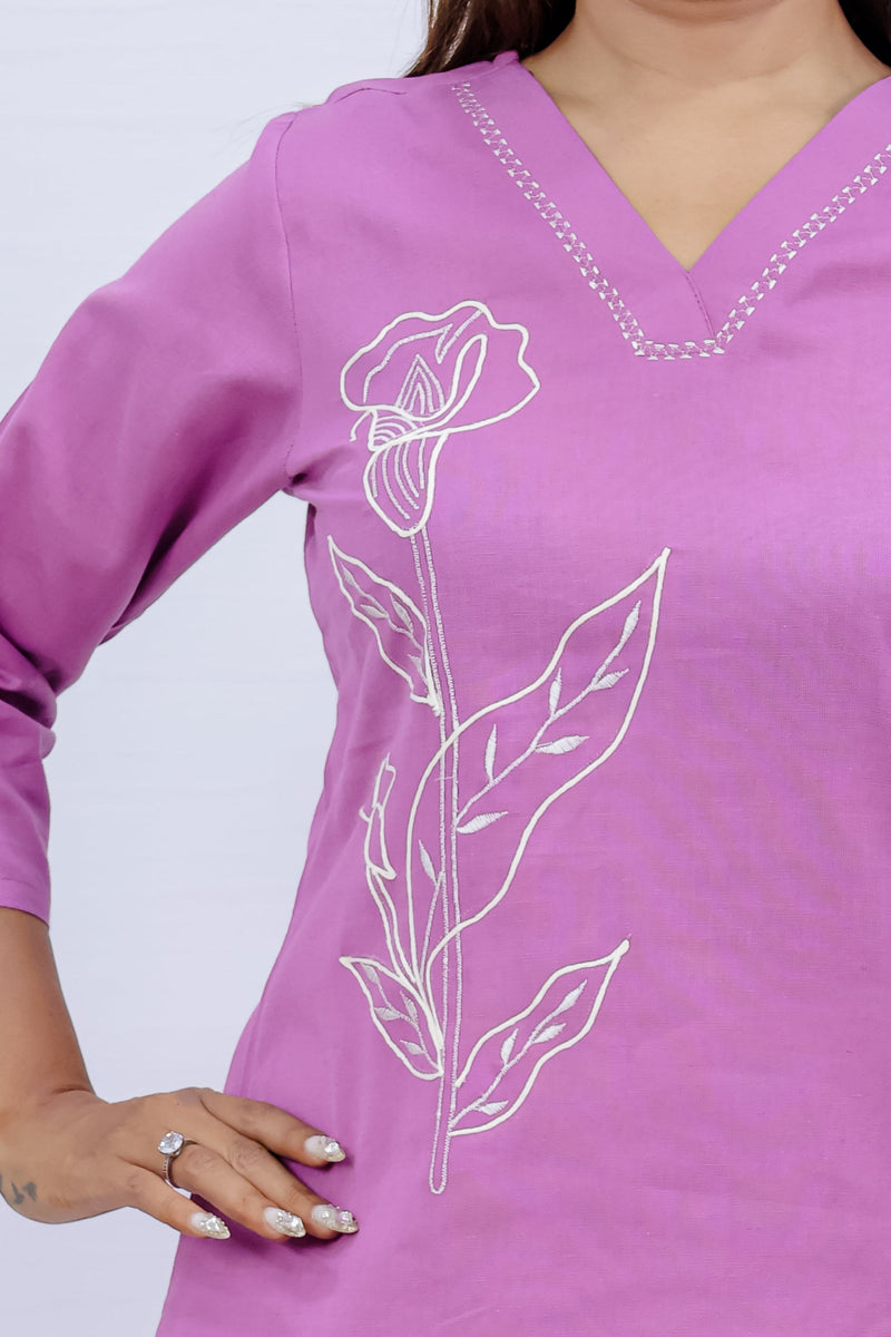 Women Pink Lilen Cotton Short Top