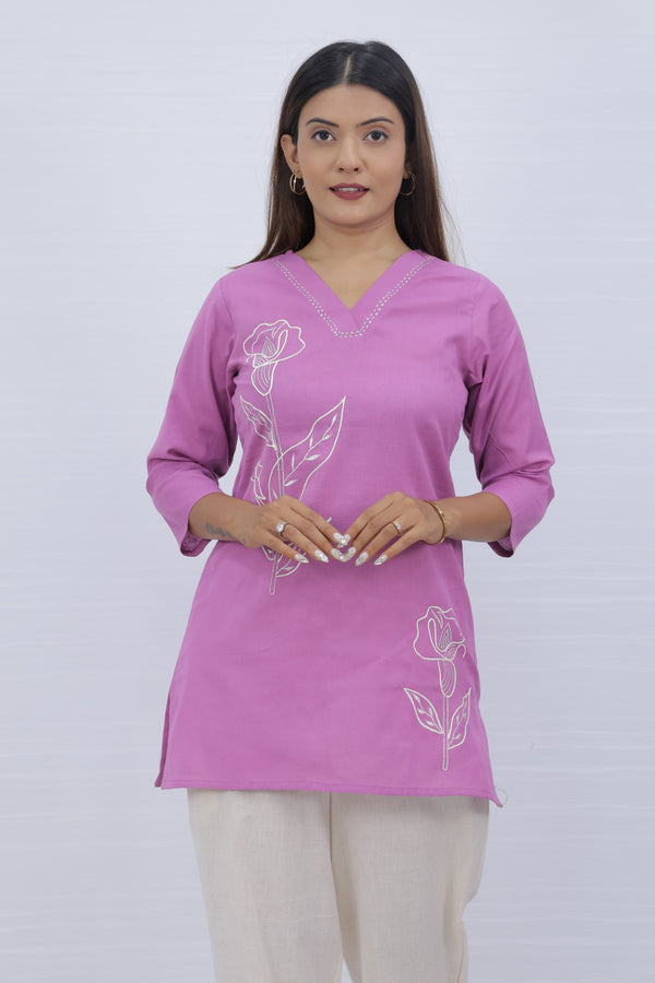 Women Pink Lilen Cotton Short Top
