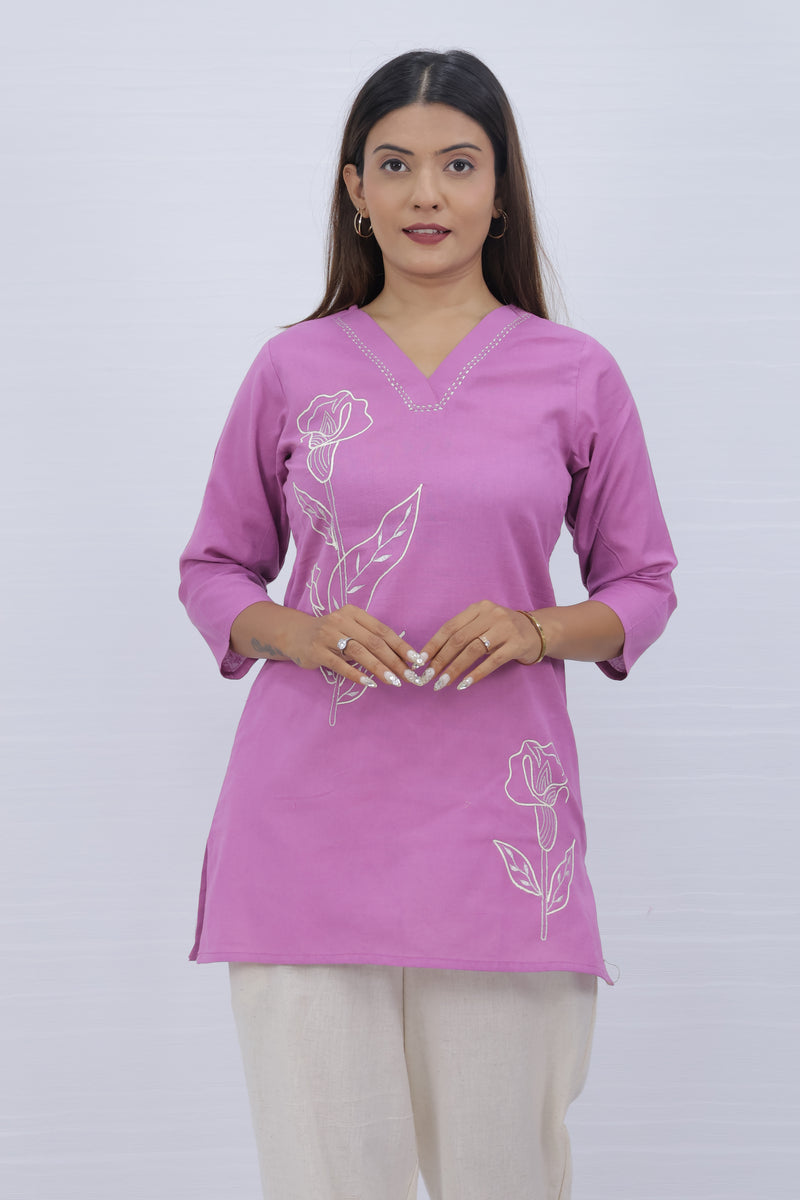 Women Pink Lilen Cotton Short Top