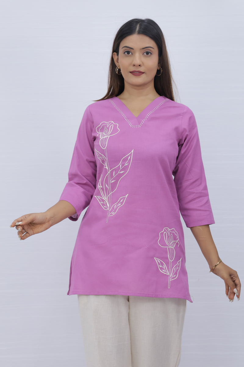 Women Pink Lilen Cotton Short Top