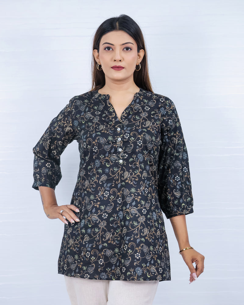 Women Purple cotton Print Relaxed Fit Top