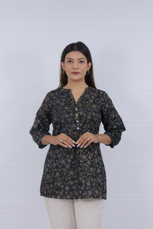 Women Purple cotton Print Relaxed Fit Top