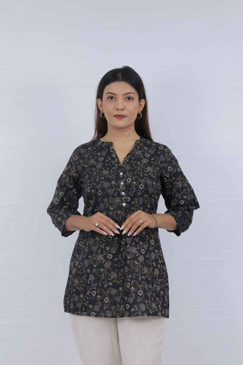 Women Purple cotton Print Relaxed Fit Top
