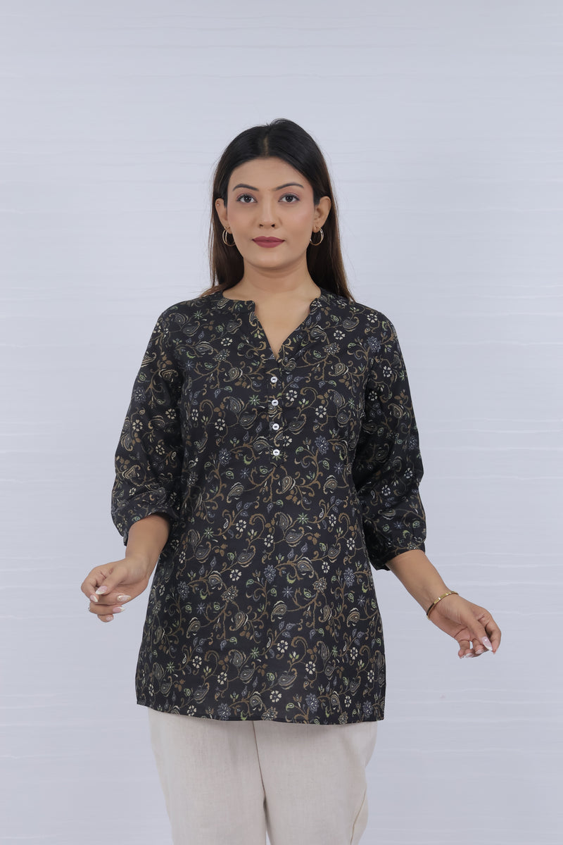 Women Purple cotton Print Relaxed Fit Top