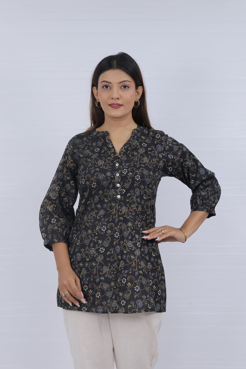 Women Purple cotton Print Relaxed Fit Top