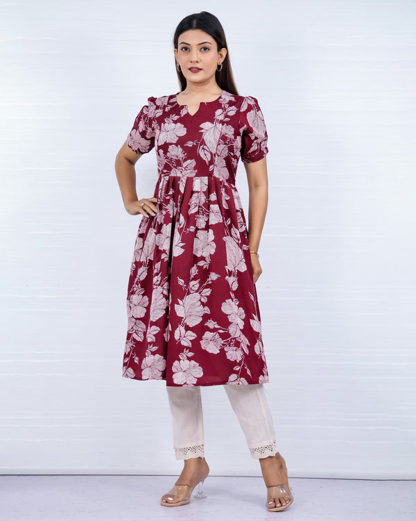 maroon cotton feeding kurti
