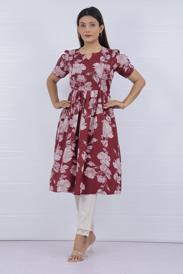 maroon cotton feeding kurti