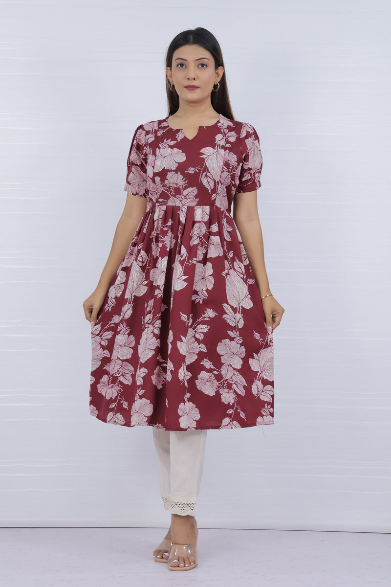 maroon cotton feeding kurti