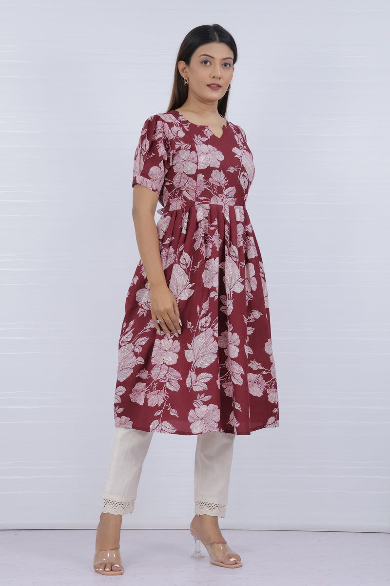 maroon cotton feeding kurti